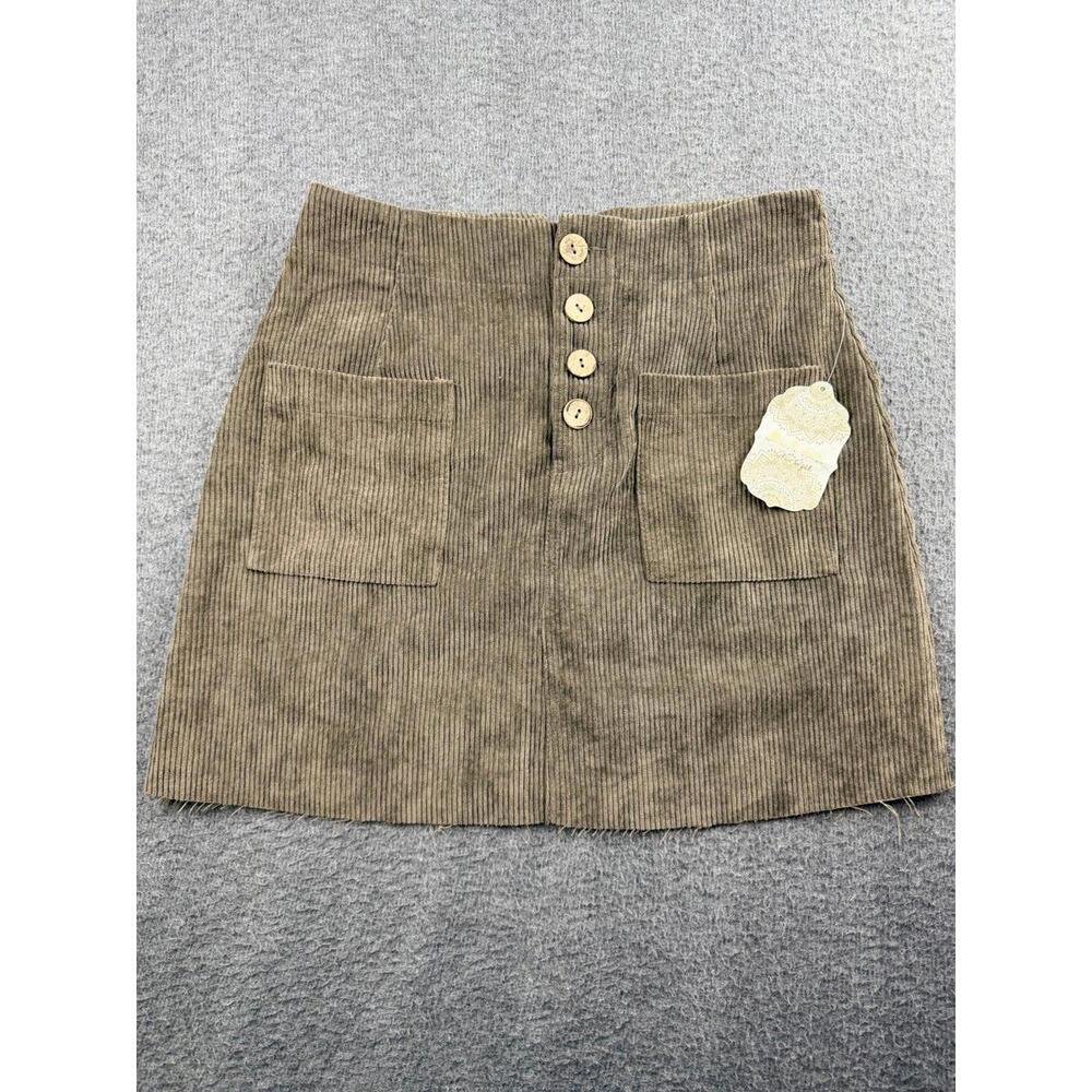 Altar'd State Women's M Dark Corduroy Mini Skirt Button Front A-Line Pockets NWT